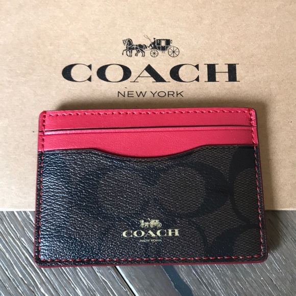 Coach Handbags - 🎁 {COACH} Cardholder. Red with classic brown.
